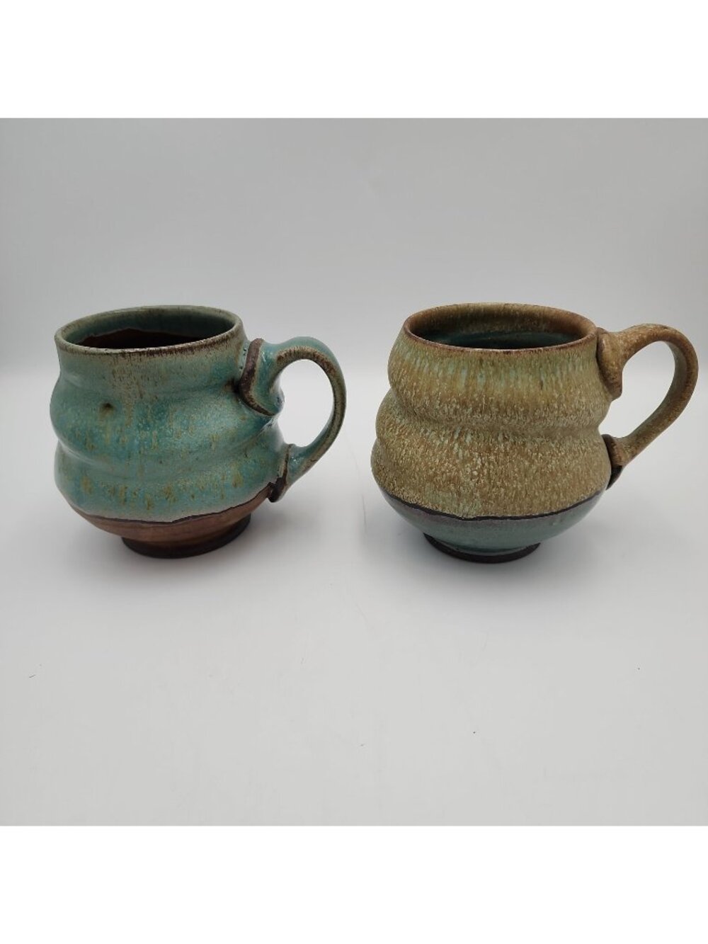 Pair Set 2 Handmade Coffee Mugs Pottery Ceramic Cups Multicolor Signed Artisan